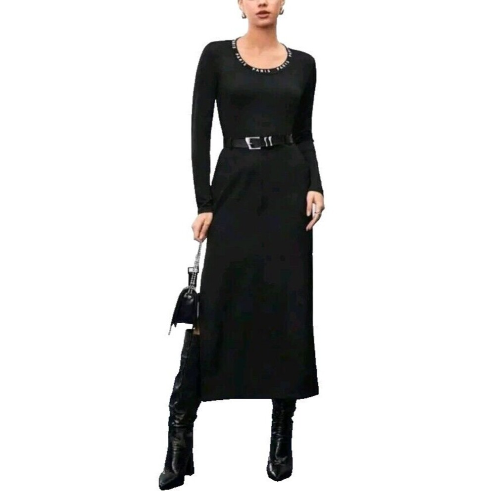 Women's Long Sleeve T-Shirt With Letter Printed Ribbon Design Size S